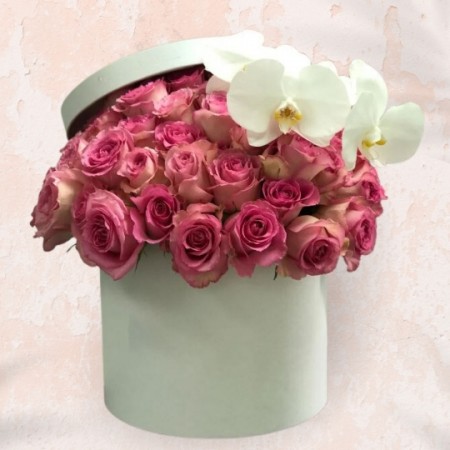 Box of Pink Roses & Orchids