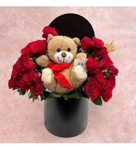 Teddy Bear with Red Rose Box